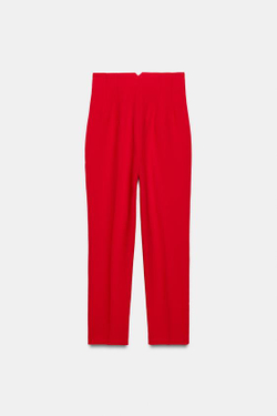 ZARA БРЮКИ С ВЫСОКОЙ ПОСАДКОЙ, ЯРКИЙ КРАСНЫЙ