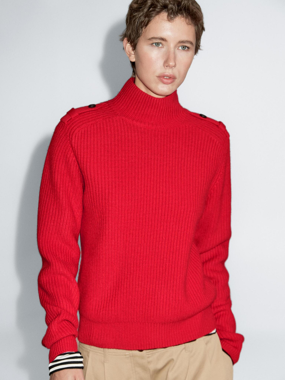 Massimo Dutti Свитер из смесовой шерсти с деталями на плечах, красный