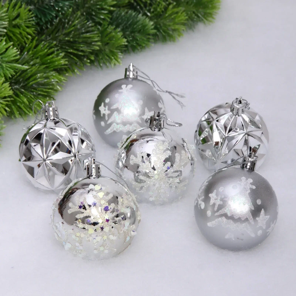 Набор шаров «Вивальди» 6 см (в наборе 6 шт), Серебро