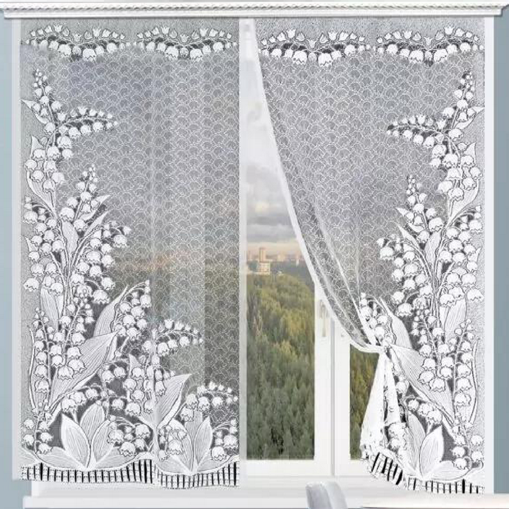 Занавеска &quot;ФМ. ТАНЕЦ ЛАНДЫШЕЙ&quot; модель 435 рис. 2-15-16, на шторной ленте, цвет белый, Россия.