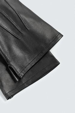 ZARA ПЕРЧАТКИ КОЖАНЫЕ СО ШВАМИ, ЧЕРНЫЙ