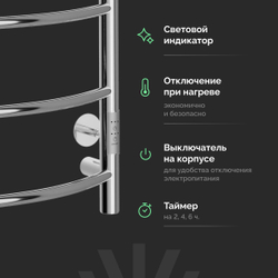 Полотенцесушитель электрический EWRIKA Сафо ПР 80x55 см, подключение справа, слева, глянцевый хром, лесенка, с полкой