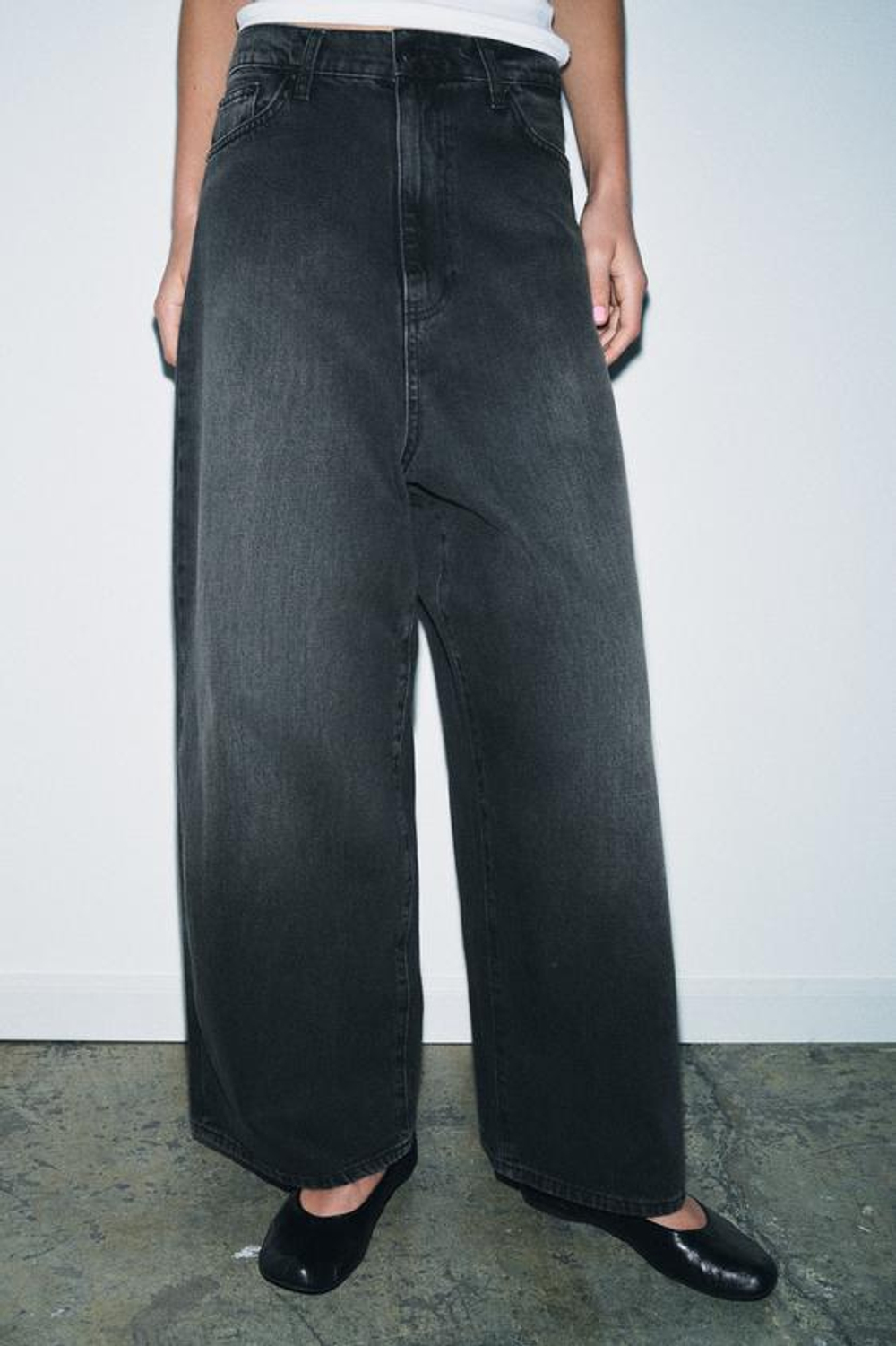 ZARA ДЖИНСЫ ZW COLLECTION СВОБОДНОГО КРОЯ BAGGY LEG С НИЗКОЙ ПОСАДКОЙ, ЧЕРНЫЙ