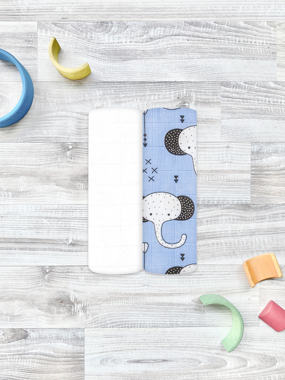 Сет из 2х муслиновых пелёнок Mjölk Слоники/White