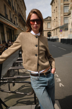 ZARA КУРТКА ИЗ ИСКУССТВЕННОЙ ЗАМШИ С ПЛЕТЕНОЙ ОТДЕЛКОЙ, РЫЖЕВАТО-КОРИЧНЕВЫЙ