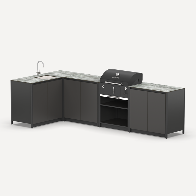 Угловой мангальный комплекс Lounge M-115SB, 3.2x1.5 м, черный/серый каспий