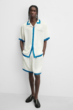 ZARA ШОРТЫ ИЗ САТИНА С ПРИНТОМ, СИНИЙ