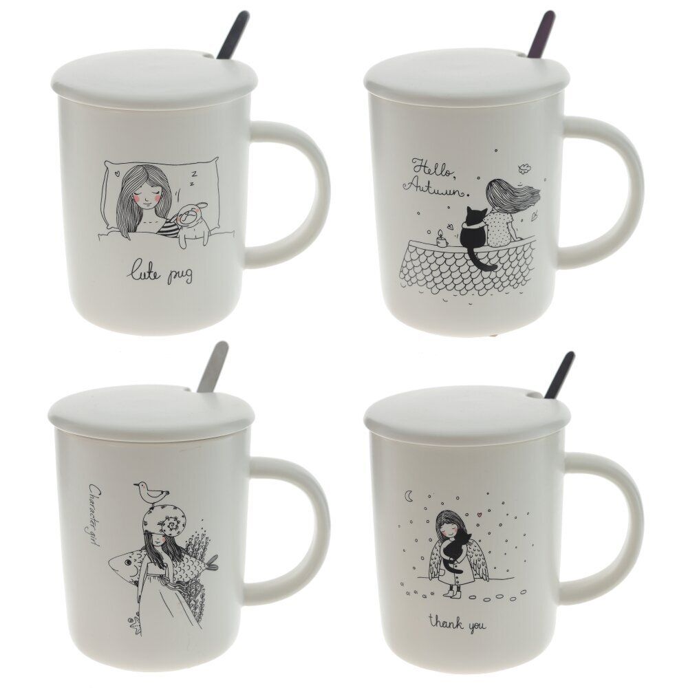 GAEM Кружка с крышкой и ложкой, 350 мл, L11,5 W8 H11 см, 4в.