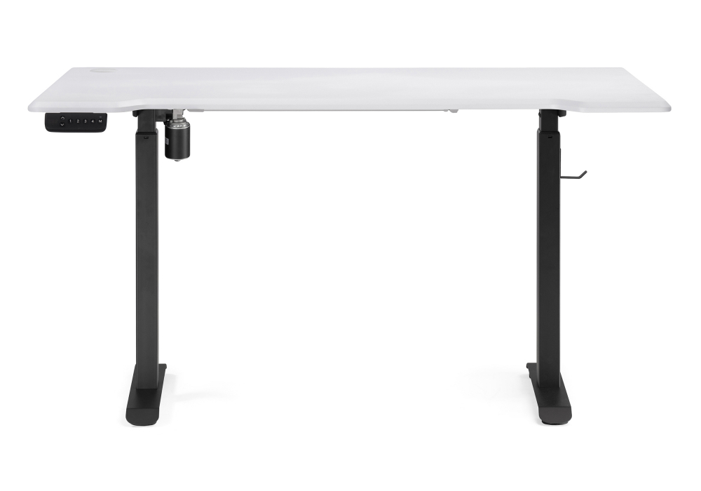 Компьютерный стол Woodville Маркос с механизмом подъема 140х80х75 белая шагрень, черный