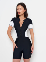 Купальник слитный с шортами и белыми вставками