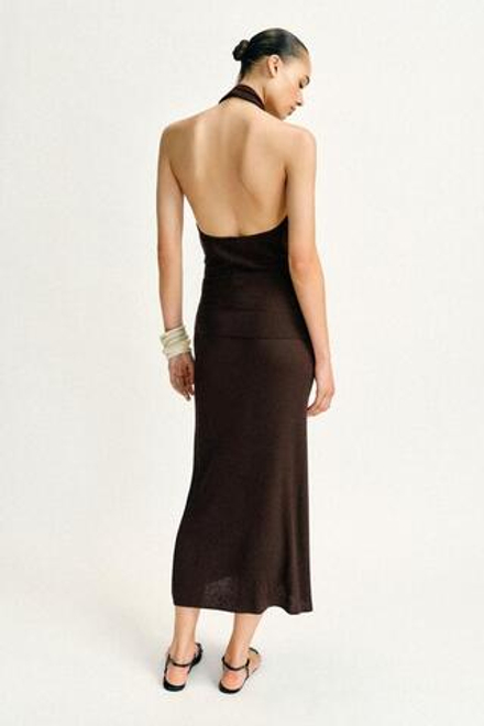 ZARA ЮБКА МИДИ В РУБЧИК С БЛЕСТЯЩЕЙ НИТЬЮ, КОРИЧНЕВЫЙ