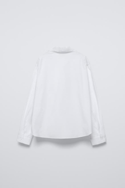 ZARA РУБАШКА ИЗ ПОПЛИНА С НАШИВКАМИ В СТИЛЕ ПРЕППИ, БЕЛЫЙ