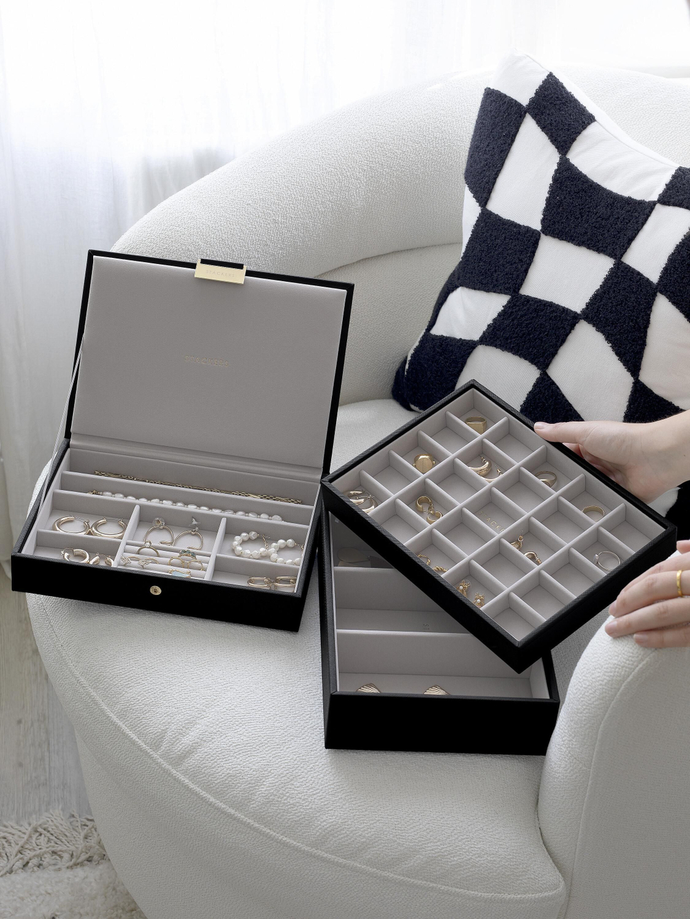 Органайзер для украшений и часов Stackers Classic Jewellery Box, 3 секции -Dove Grey & Rose (Navy Blue / темно-синий / Navy Blue / Органайзер с крышкой)