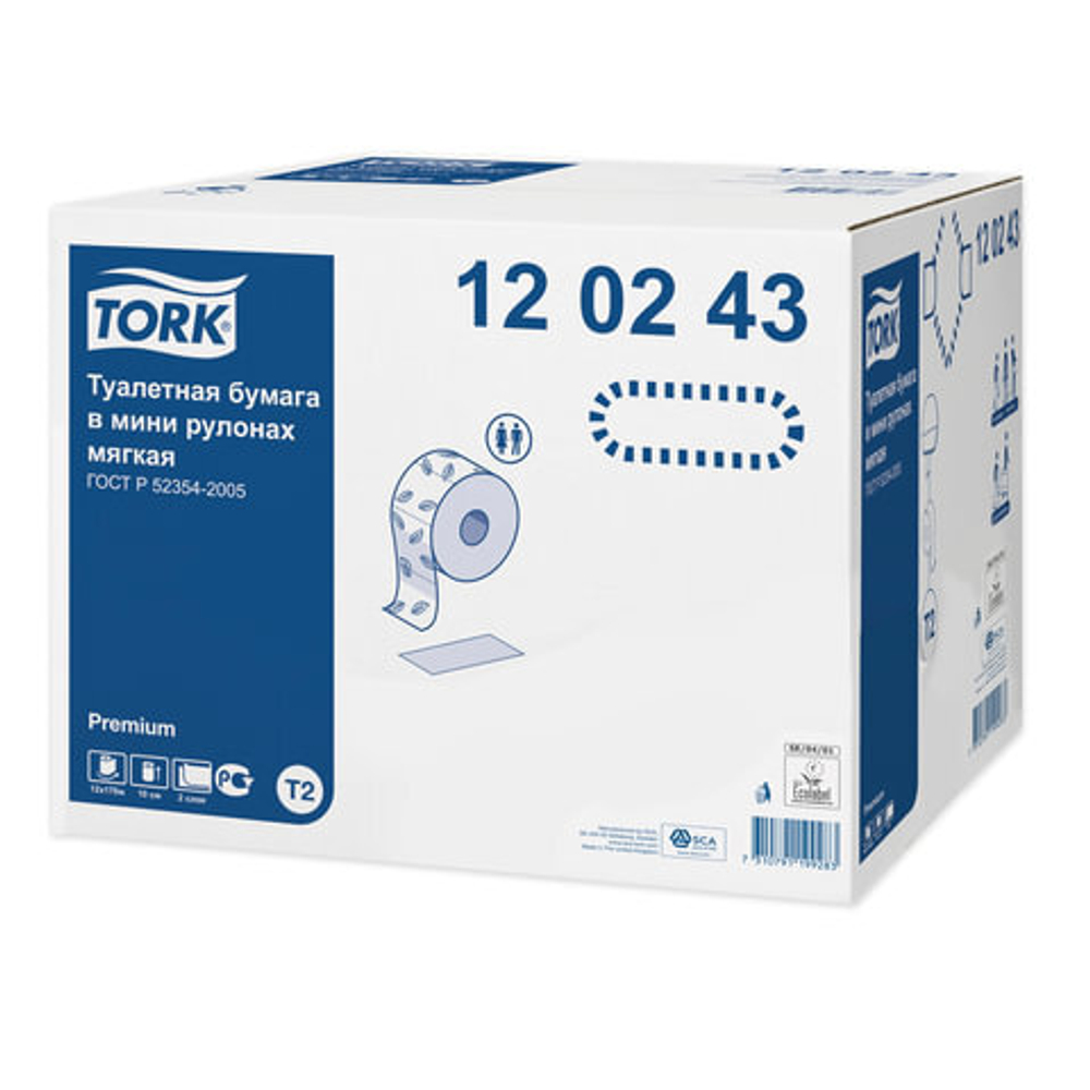 Бумага туалетная 170 метров, TORK (Система T2) PREMIUM, 2-слойная, белая, КОМПЛЕКТ 12 рулонов.