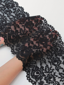 Эластичное кружево черное ширина 22 см
