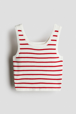 H&M Топ на бретелях в рубчик, белый/красный