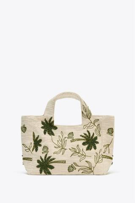 ZARA ТКАНАЯ СУМКА С РИСУНКАМИ, ЭКРЮ