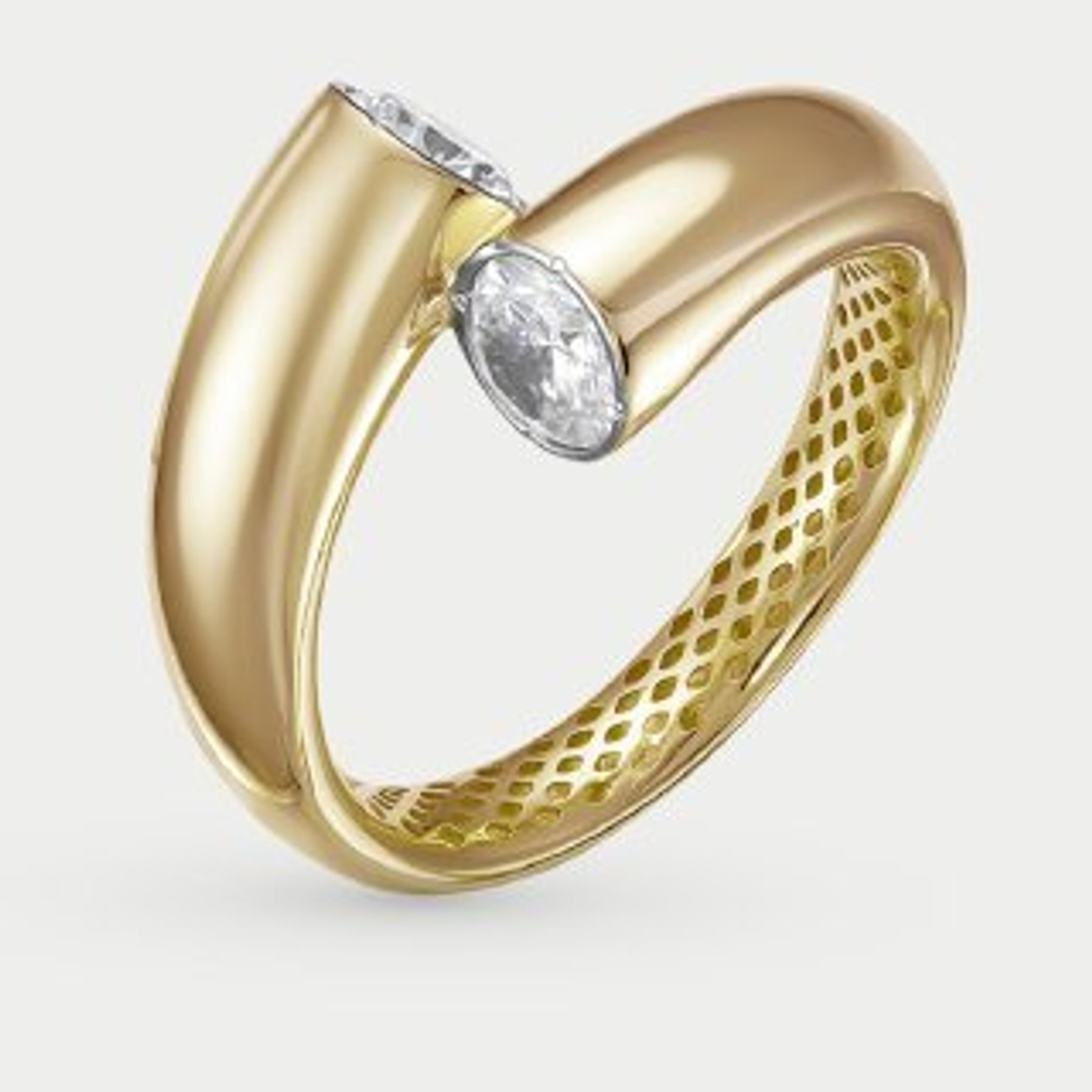 Кольцо женское из желтого золота 585 пробы с фианитами (арт. дф110296рл)