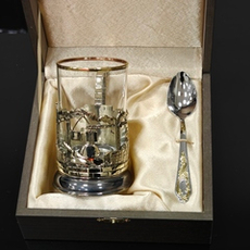 Подстаканник "Подарок строителю" с ложечкой в футляре