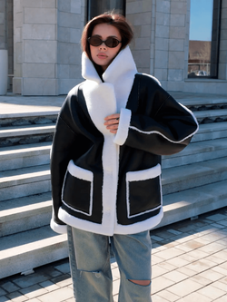 Дубленка из натуральной шерсти, черная, SilverFox