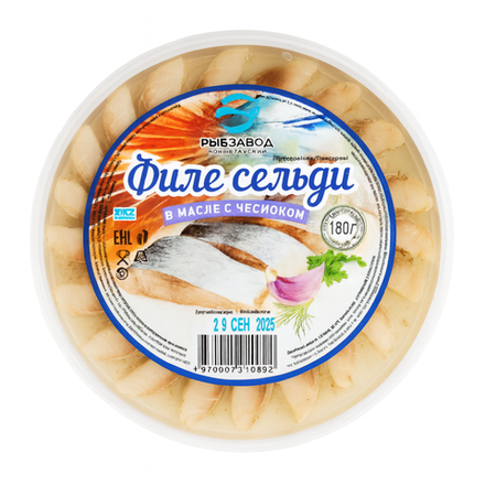 Филе сельди в масле чесноком Рыбзавод 180 гр