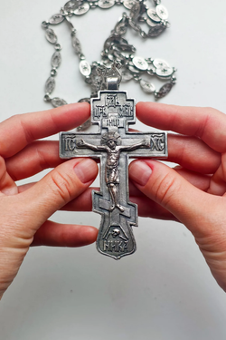 Крест иерейский “Николаевский” с распятием XII век (серебрение с новой цепью)