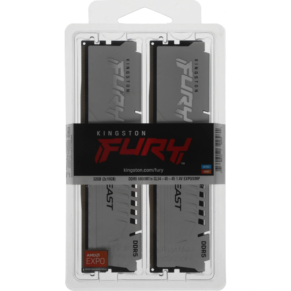 Память оперативная Kingston DDR5 2x16GB 6800MHz Fury Beast RTL Gaming (KF568C34BWEK2-32)
