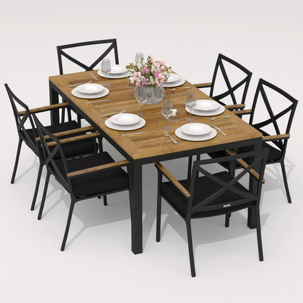 Обеденная группа Ideal Patio ТЕЛЛА  ФЕСТА  каркас карбон, стол тик 180, ткань черная