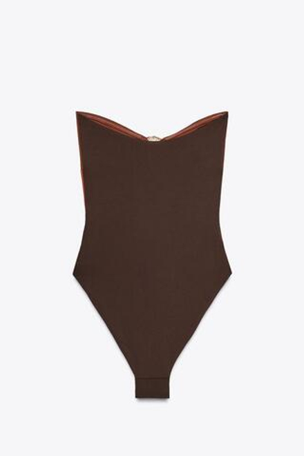 ZARA КУПАЛЬНИК БАНДО С ДЕТАЛЯМИ В ФОРМЕ СПИРАЛИ, КОРИЧНЕВЫЙ