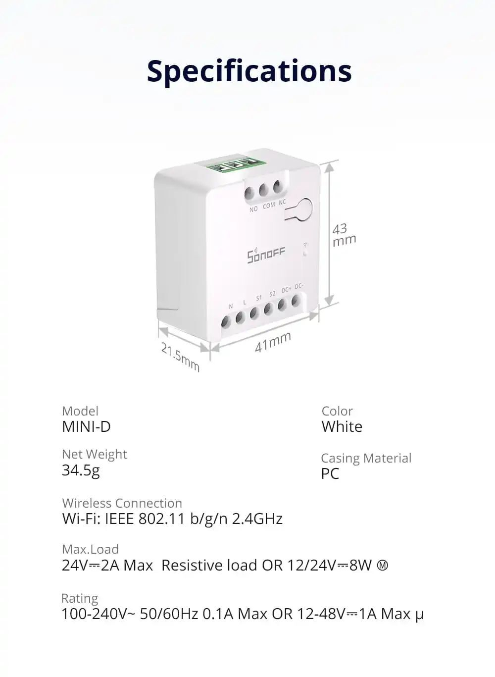 WiFi (Matter) реле Sonoff MINI-D, cухой контакт (Работает с Алисой)