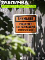 Табличка для частной территории "Внимание, сработает сигнализация при открытии двери", на дом, для участка, организаций и частных территорий, 40х30 см, Silver Plane x Айдентика Технолоджи