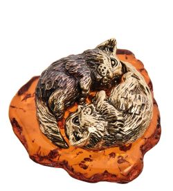 Народные промыслы AM-3065 Фигурка «Коты Инь-Янь» (латунь, янтарь)