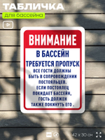 Табличка для бассейна "Получите пропуск", на пляж, для общественной и частной зоны отдыха, информационная, 40х30 см, Silver Plane x Айдентика Технолоджи