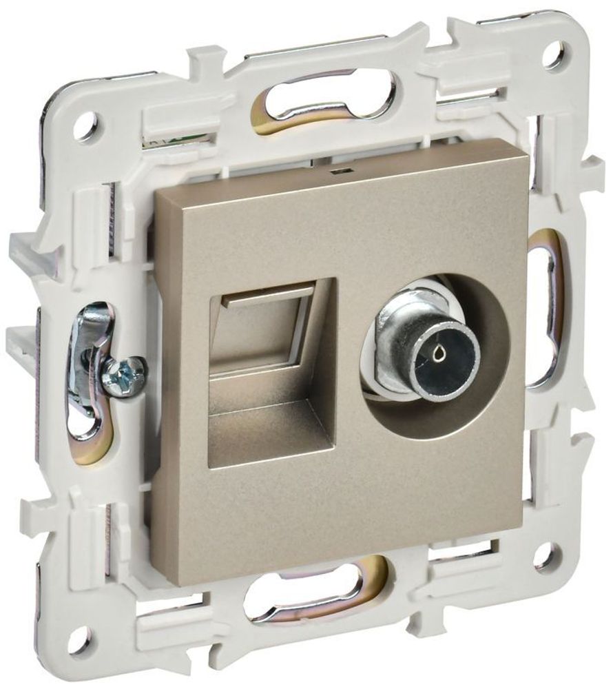 Розетка двойная TV+RJ45 кат.6E SKANDY SK-A15Sh шампань IEK SK-AK20-2-K37 Розетка двойная TV+RJ45 кат.6E SKANDY SK-A15Sh шампань IEK SK-AK20-2-K37