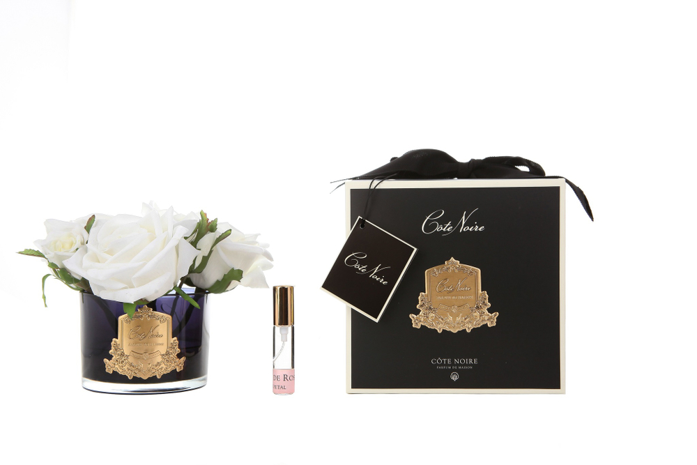 Букет из 5 роз ароматизированный в черной вазе и 1 спрей 17х17х17 Cote Noire Five Rose Ivory