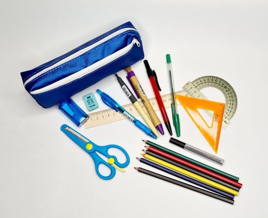 Школьный пенал с 2 отделениями, сиреневый, 11 предметов