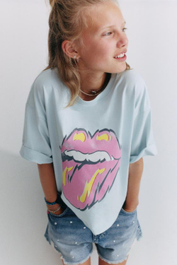 ZARA ФУТБОЛКА С ПРИНТОМ ROLLING STONES ©, СИНИЙ