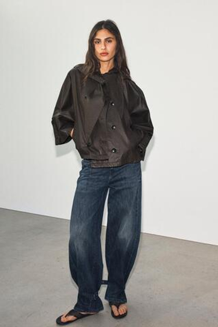 ZARA НАКИДКА ВОЩЕНАЯ С ОТСТЕГИВАЮЩИМСЯ ВОРОТНИКОМ, ТЕМНО-КОРИЧНЕВЫЙ