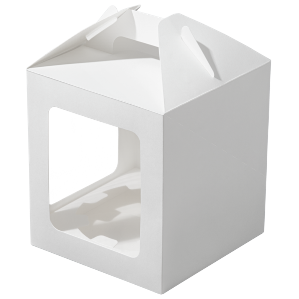 Коробка для кулича с ручками и окнами, белая 160х160х180 мм