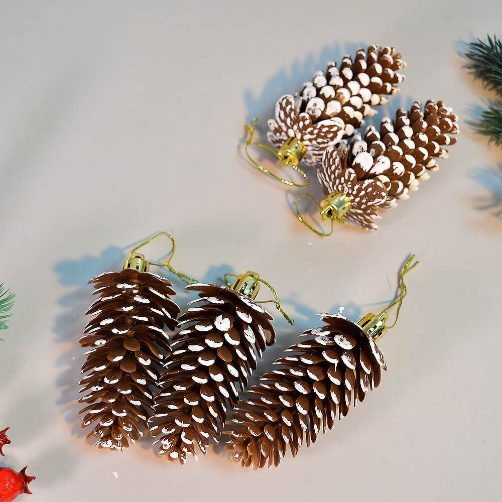 Елочные игрушки 5шт 9см "Шишка", шоколадная с белой каймой