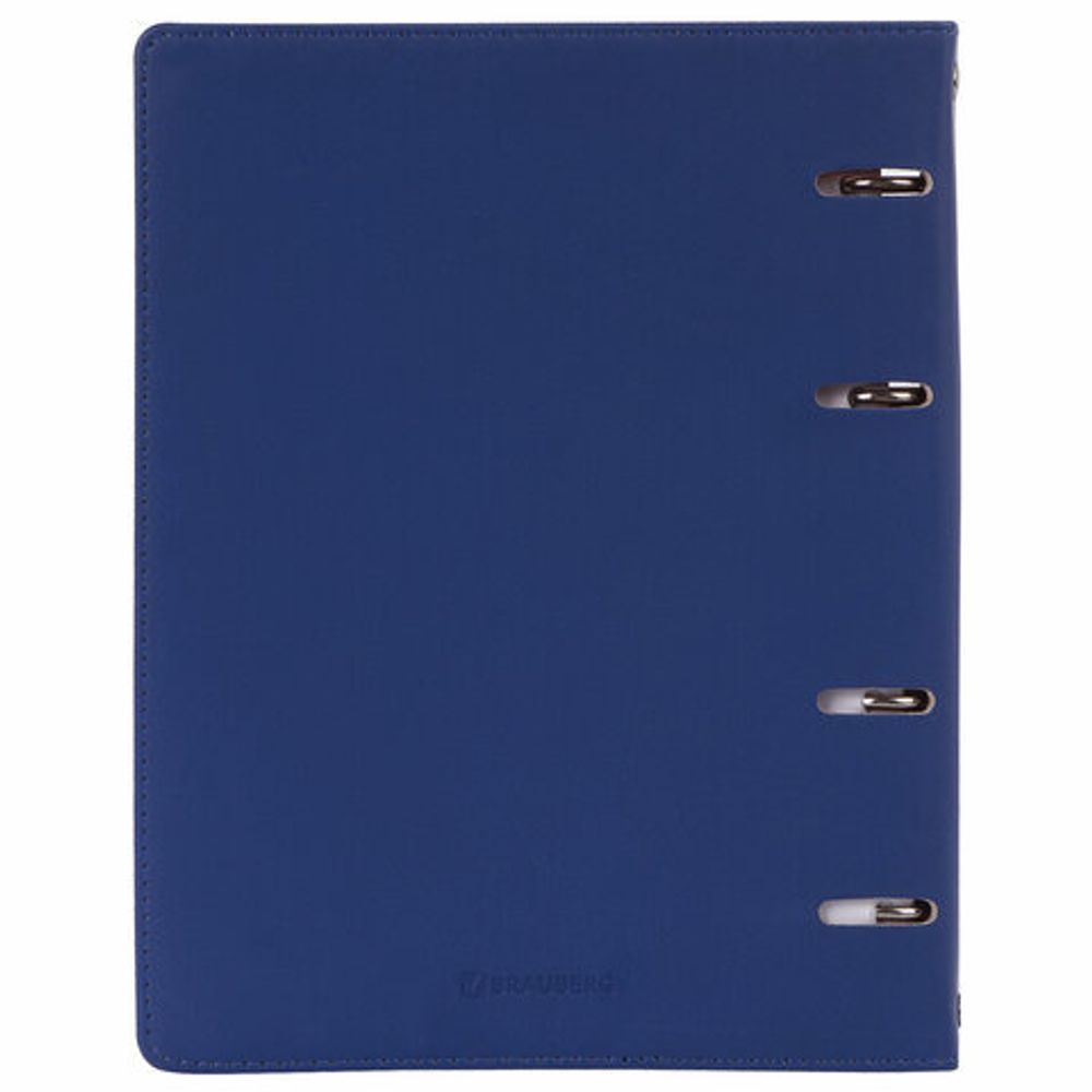 Тетрадь на кольцах А5 (180х220мм), 120 листов, под фактурную кожу, BRAUBERG "Fusion", синий/оранжевый, 129994