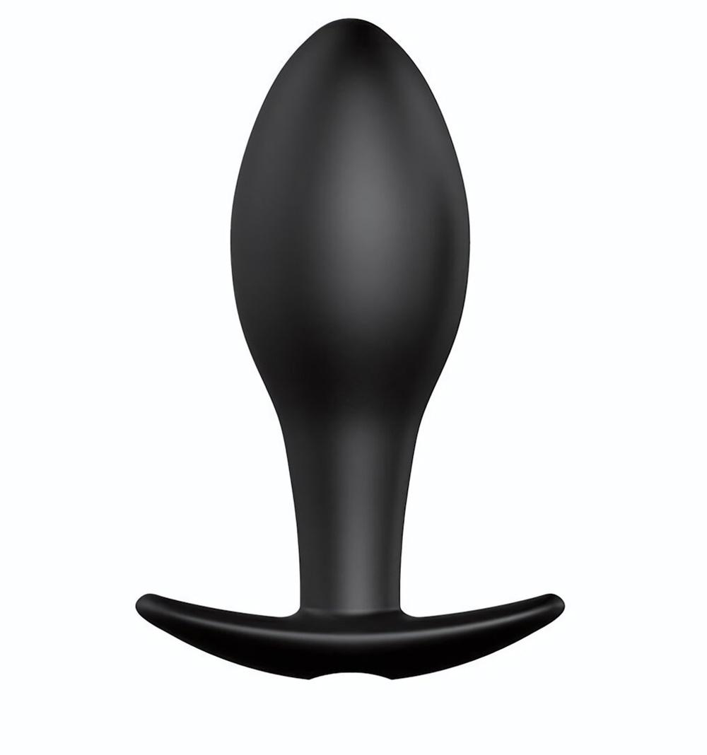 Чёрная анальная пробка с пультом управления - 8,5 см. (Цвет: черный)