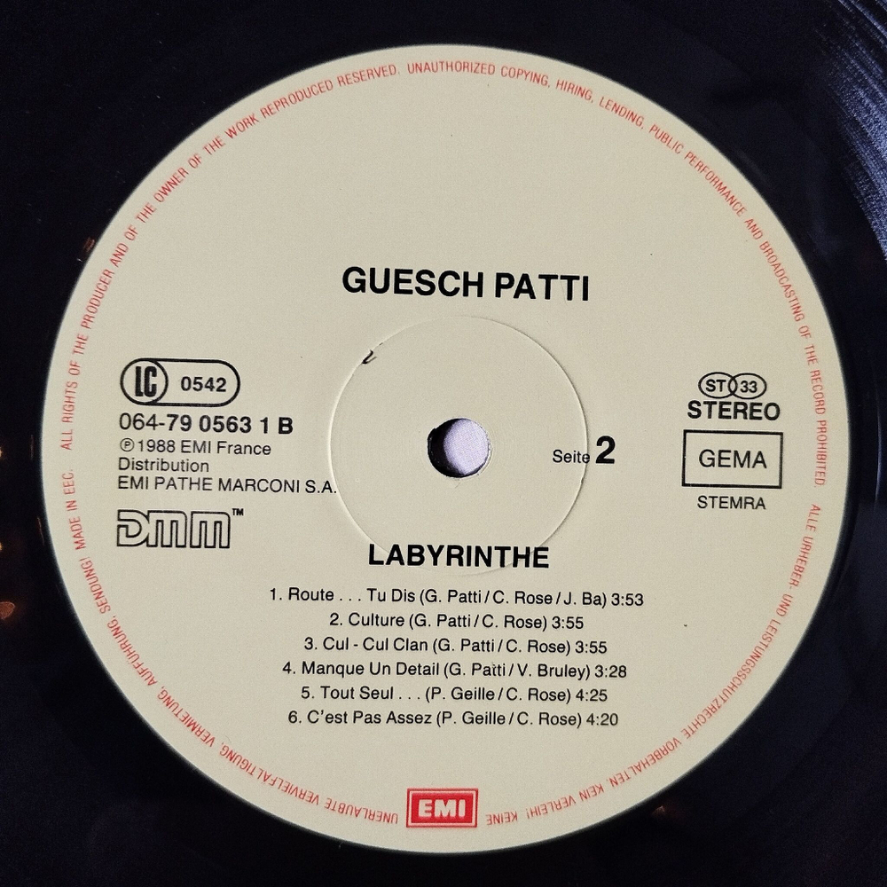 Винтажная виниловая пластинка LP Guesch Patti Labyrinthe (Germany 1988)