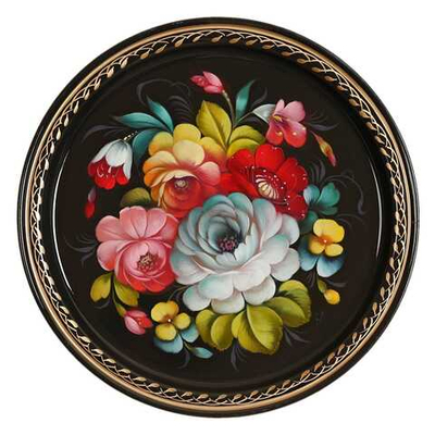 Жостовский поднос декоративный, размер 22 см (A5), металлический