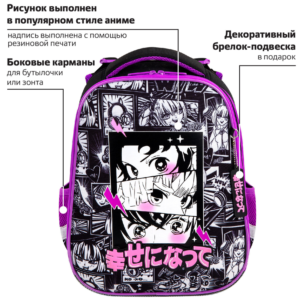 Ранец BRAUBERG PREMIUM, 2 отделения, с брелоком, «Anime movie», 38×29×16 см, 272018