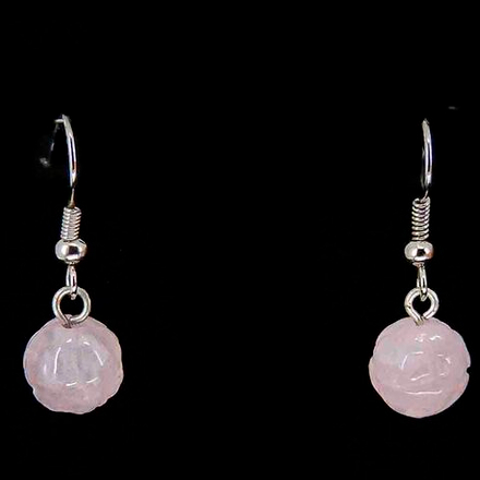 Серьги "Резная роза" розовый кварц