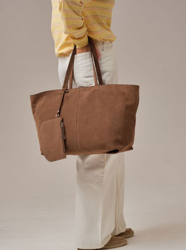 Замшевая сумка шоппер Texas DBR 31390 серо-коричневый