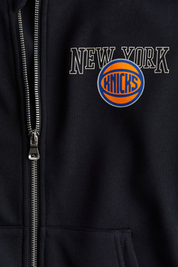 H&M Толстовка с капюшоном на молнии и принтом, темно-синий