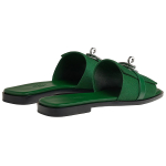 Hermes Giulia leather classic palladium-plated shoe buckle one-word slippers women's green, H232130Z I0