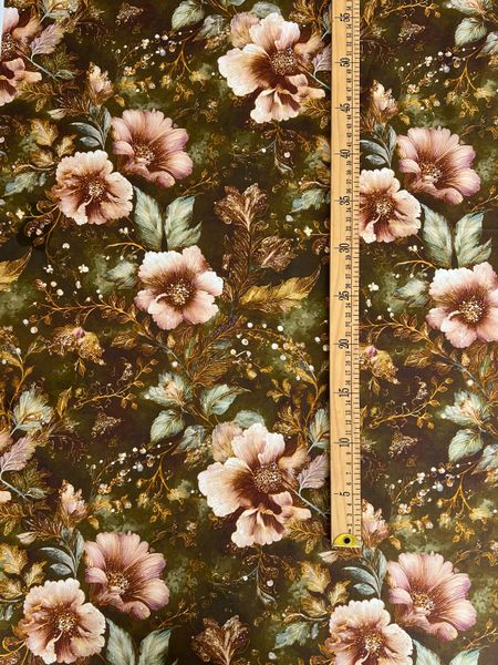 ЦВЕТЫ В ЗЕЛЕНОМ БАРХАТЕ - 100% хлопок 4